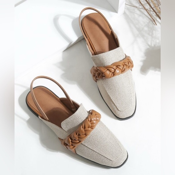 SHEIN Shoes - SHEIN Braided Tan/Camel Shoe Slingback Flats - Size 39/7.5 - NWOB